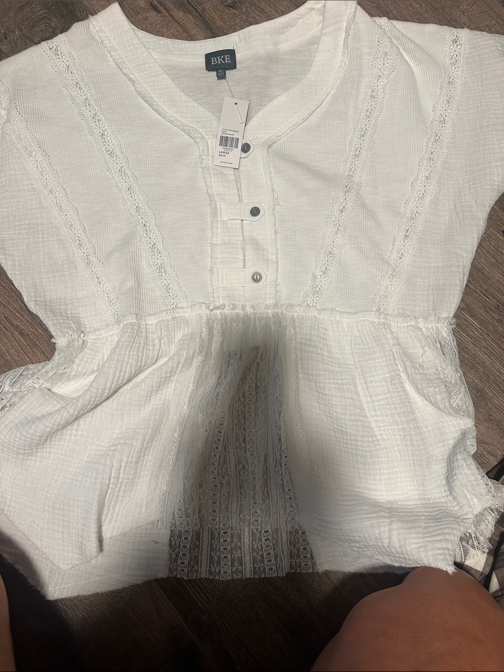 BKE White Lace-Detail Peasant Blouse